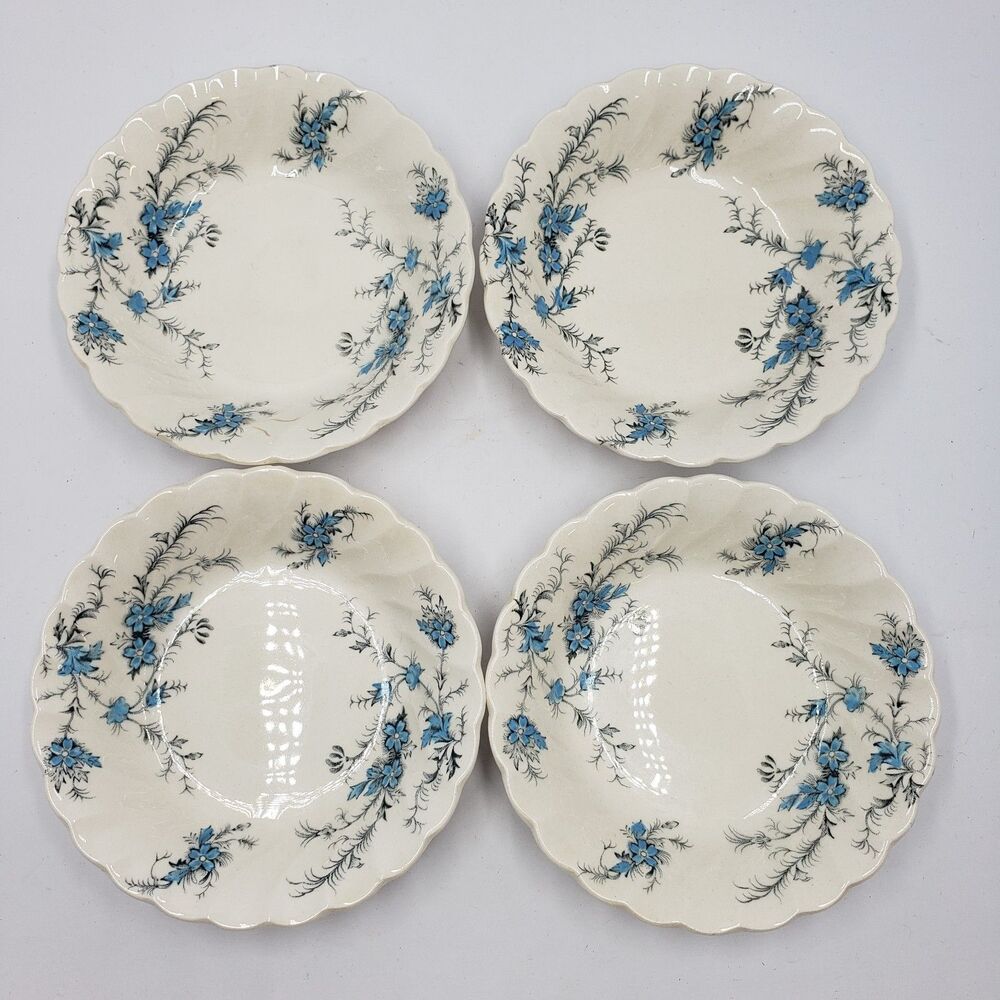 Set Of 4 Myott England "Forget Me Not" Staffordshire Dessert Berry Bowls Saucer